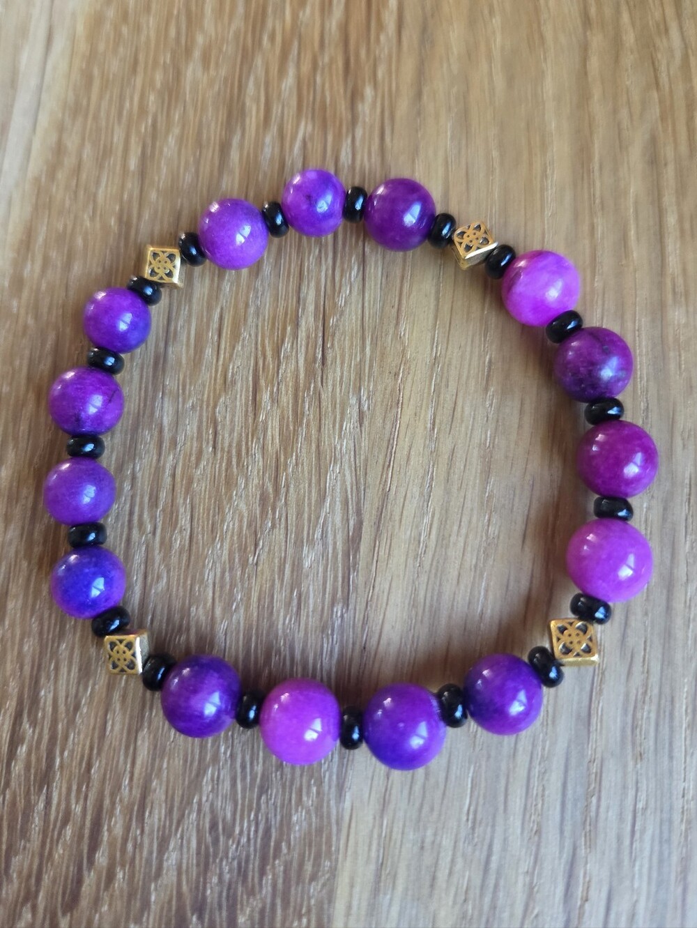 Sugilite & Black Obsidian Beaded Stretch Bracelet | Handmade